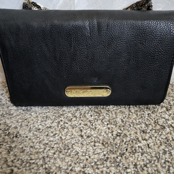 Betsey Johnson Black Clutch with Gold Sequin Bow - Picture 2 of 8